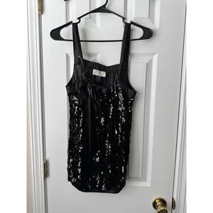Lotus Women Tank Top S Sequin Glitter Sleeveless Black